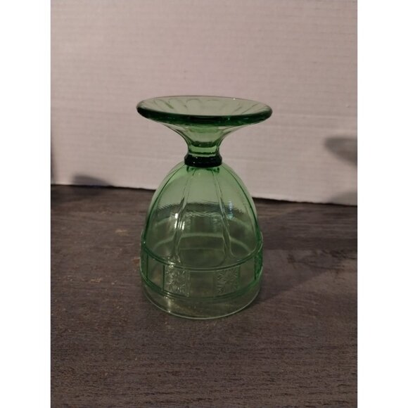 Jeanette Doric Green Depression Glass Footed Tumbler - Picture 3 of 4